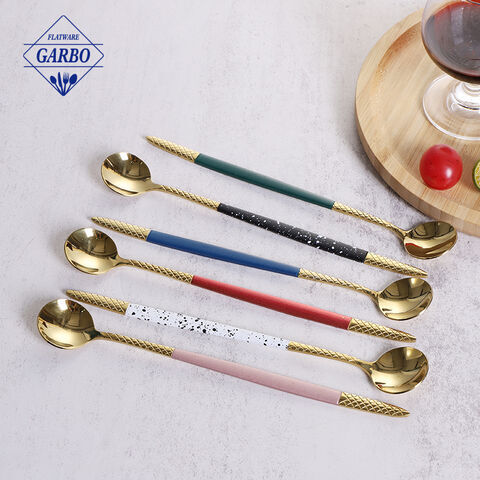 luxury godlen long handle ice cream spoon with long handle