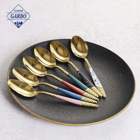 New design 410 stainless steel dinner spoon with golden color 