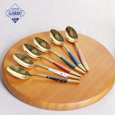 New design 410 stainless steel dinner spoon with golden color 