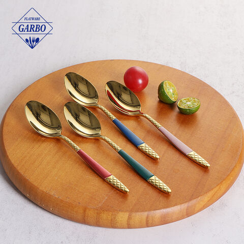 New design 410 stainless steel dinner spoon with golden color 