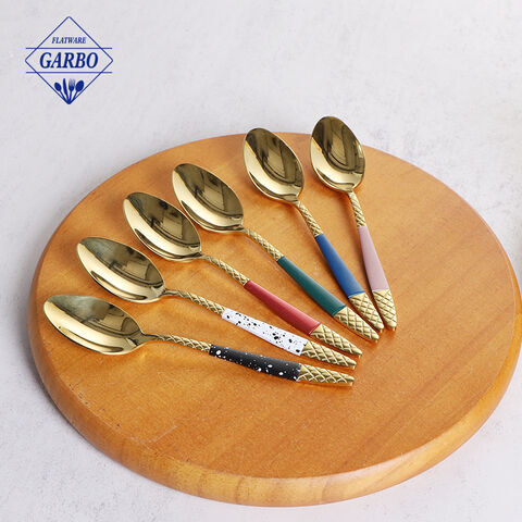 New design 410 stainless steel dinner spoon with golden color 