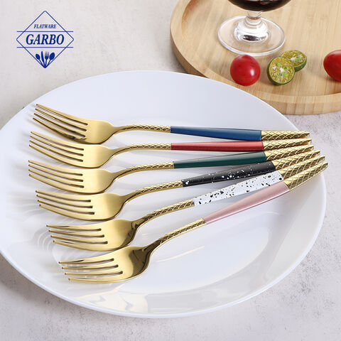 Luxury golden sliver dinner fork with different handle design wholesaler 