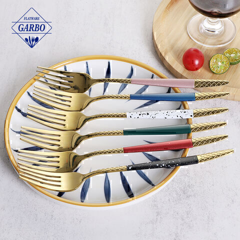 Luxury golden sliver dinner fork with different handle design wholesaler 