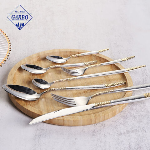 New design cutlery with gold-plating handle silver mental flatware set for wholesale