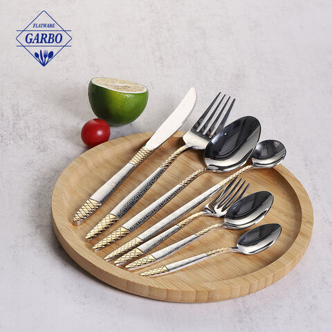 New design cutlery with gold-plating handle silver mental flatware set for wholesale
