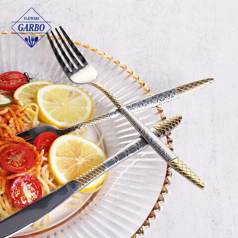 New design cutlery with gold-plating handle silver mental flatware set for wholesale