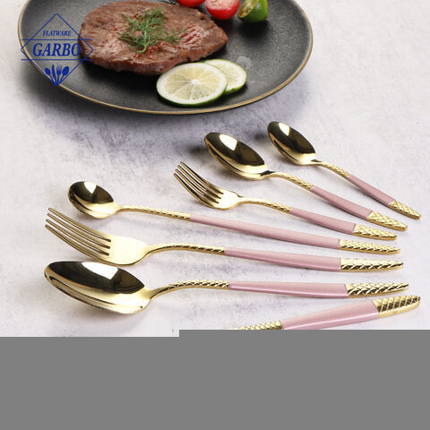 shinning golden color mirror polish stainless steel flatware set stock small MOQ cutlery