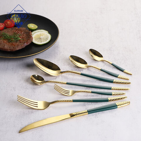 shinning golden color mirror polish stainless steel flatware set stock small MOQ cutlery