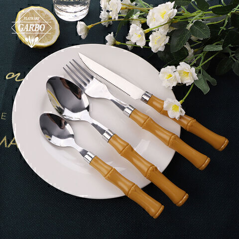 Bamboo Plastic Handle Flatware Set Popular with Brazil Market Cutlery Set