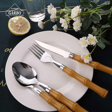 Bamboo Plastic Handle Flatware Set Popular with Brazil Market Cutlery Set