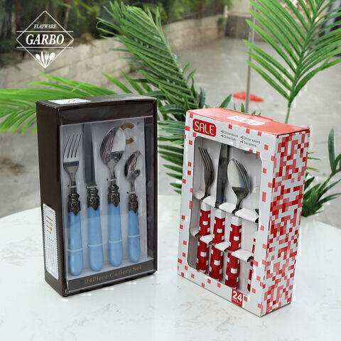 Wholesaler china suppliers 24pcs cutlerty sets with red color plastic handle gift sets