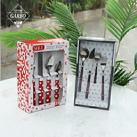 Wholesaler china suppliers 24pcs cutlerty sets with red color plastic handle gift sets