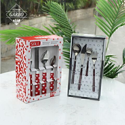 30 pcs dinnerware set PP handle cute gift box packing flatware