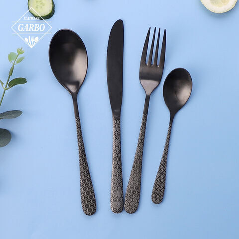 China Factory Manufacture Flatware Set PVD Black Color with Laser Pattern Handle 