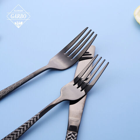 China Factory Manufacture Flatware Set PVD Black Color dengan Laser Pattern Handle