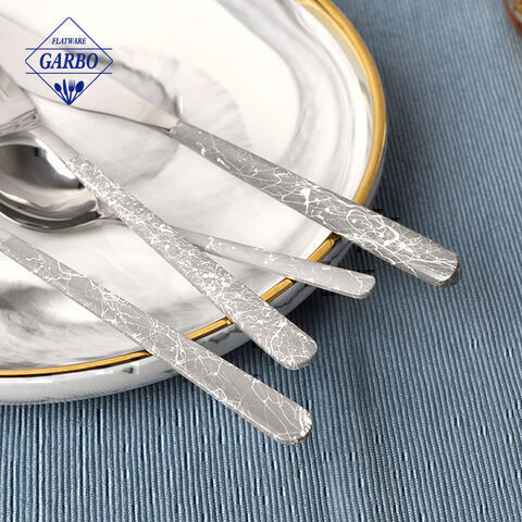 Silver mental dinner fork na may modernong marbling na disenyo sa buong mundo na hot sales stainless steel dessert fork