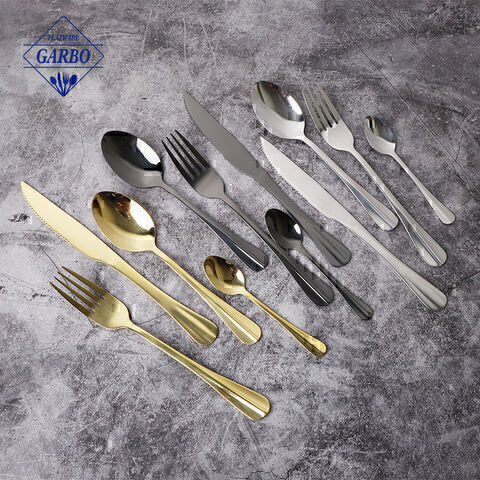 Set Sendok Garpu Sendok Garpu Stainless Steel Hitam Modern dengan Kotak Tampilan