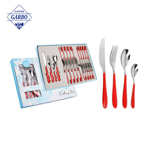 Hot Sale in Brazil Markets 24 Pieces Big Red Silver Dinner Gift Set 