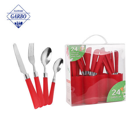 Hot Sale in Brazil Markets 24 Pieces Big Red Silver Dinner Gift Set 