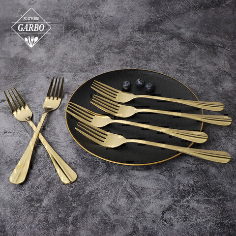 Garfo de jantar minimalista de aço inoxidável dourado mais vendido no atacado da Amazon