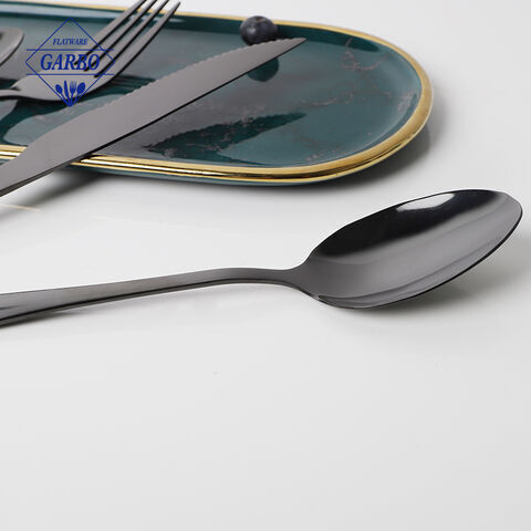 Hot Sale Elegant Popular Mirror Finished Black Stainless Steel Dinner Spoon