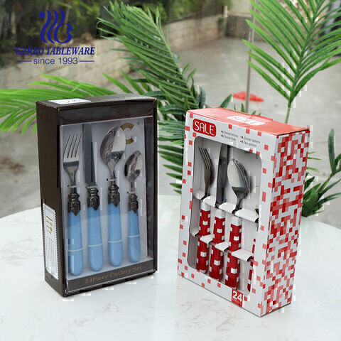 Produsen Pemasok EDM Kustom Sendok Garpu Perak Set Sendok Garpu Stainless Steel Mewah 24 Pcs