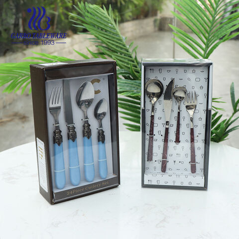 Produsen Pemasok EDM Kustom Sendok Garpu Perak Set Sendok Garpu Stainless Steel Mewah 24 Pcs