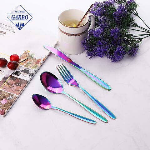 Wholesale Colorful Portuguese Style Stainless Steel Cutlery Set Flatware