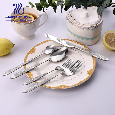 Amzon embossed design handel sliverware dinner sets in China