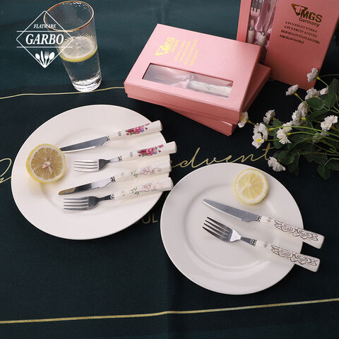 Children favorite stainless steel flatware set marble handle kids cutlery