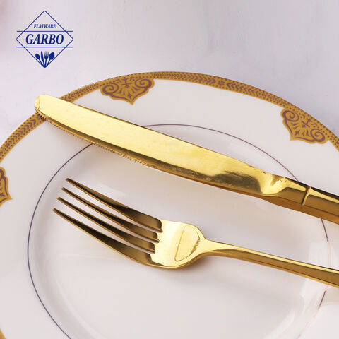 mirror polish golden color ion plated stainless steel flatware set