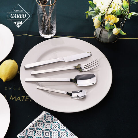 Bộ đồ ăn bằng thép không gỉ đơn giản kiểu Pháp vuông flatware dao muỗng nĩa hộ gia đình khách sạn 4 bộ