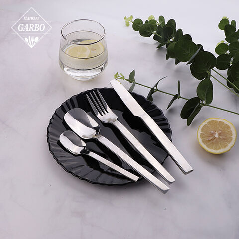 Stainless steel tableware simple French square flatware knife fork spoon hotel household 4 sets