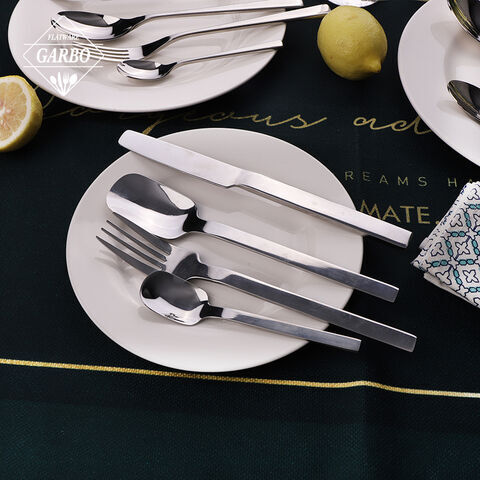 Stainless steel tableware simple French square flatware knife fork spoon hotel household 4 sets