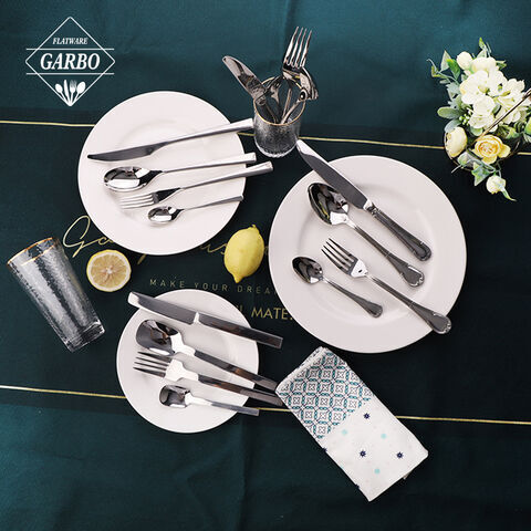 Vaisselle en acier inoxydable simple français carré couverts couteau fourchette cuillère hôtel ménage 4 ensembles