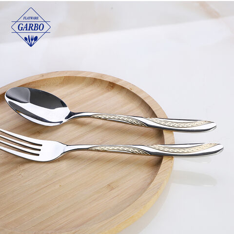 Restaurant Used Embossed Handle Luxury Gold Plated Cutlery
