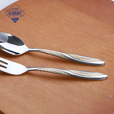 Restaurant Used Embossed Handle Luxury Gold Plated Cutlery