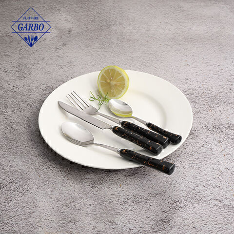 Silverware stainless steel cutlery set with marble printing ceramic handle