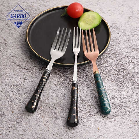 Silverware stainless steel cutlery set with marble printing ceramic handle