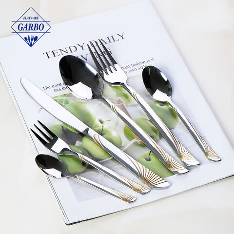 stock small MOQ stainless steel silver 6 pcs full flatware set