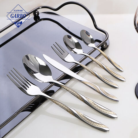 New design 201 stainless steel cutlery set with gold e-plated handle for Middle East market