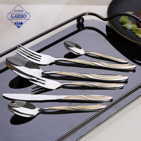 New design 201 stainless steel cutlery set with gold e-plated handle for Middle East market