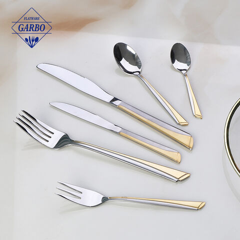 China factory wholesale price kitchenware gold plated handle 201 stainless steel flatware set