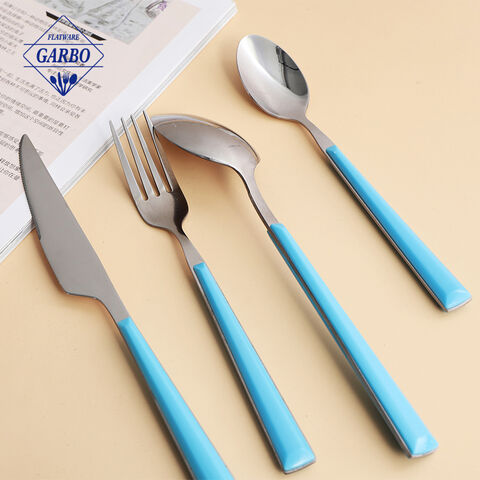 Light blue plastic handle stainless steel flatware set hot in South American