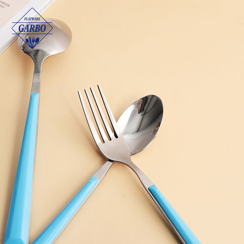 Light blue plastic handle stainless steel flatware set hot in South American