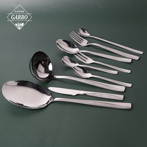 Wholesale silverware cutlery set big spoon dinner fork knife set with special handle for restaurant