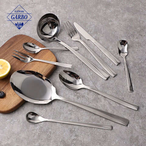 Wholesale silverware cutlery set big spoon dinner fork knife set with special handle for restaurant