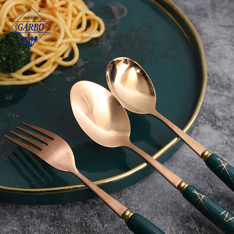 Furculiță pentru cină cu mâner din ceramică Set de furculițe de tacâmuri din oțel inoxidabil - Furculițe pentru desert și linguri Argintărie pentru seturi de tacâmuri de bucătărie și restaurant acasă
