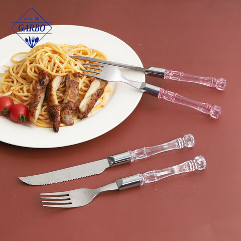 Crystal transparent plastic handle cutlery set flatware factory supplier 