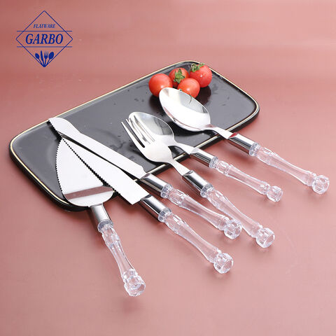 Crystal transparent plastic handle cutlery set flatware factory supplier 